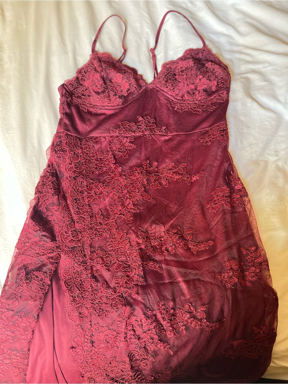 Fashion Nova Burgundy Lace Trim Slip